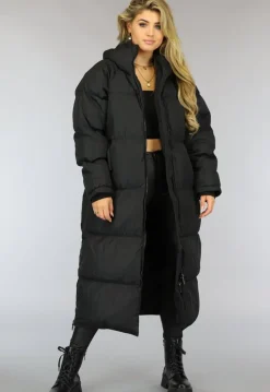 Zwarte Gewatteerde Lange Oversized Winterjas