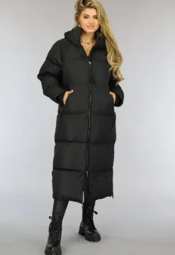 Zwarte Gewatteerde Lange Oversized Winterjas
