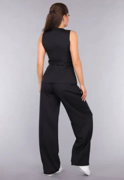 Zwarte Gilet Suit met Statement Knopen