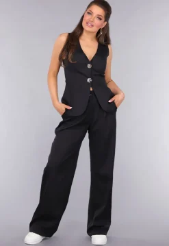 Zwarte Gilet Suit met Statement Knopen
