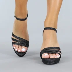 Zwarte Glam Glitter Sandaletten met Straps