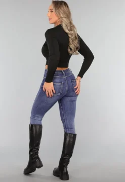 Zwarte Glans Top met Geplooid Detail