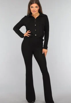 Zwarte Glitter Blouse met Gouden Knopen