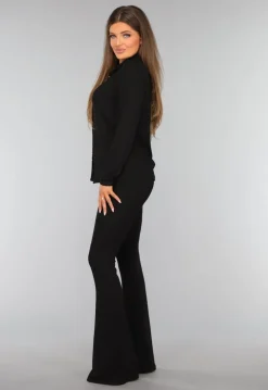 Zwarte Glitter Blouse met Gouden Knopen