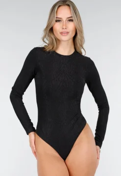 Zwarte Glitter Body met Print