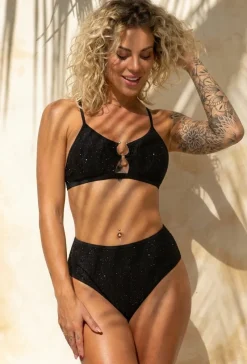 Zwarte Glitter High Waist Bikinislip