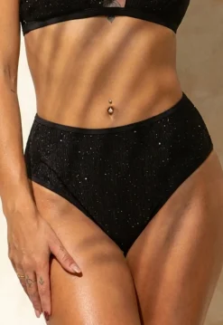 Zwarte Glitter High Waist Bikinislip