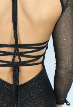 Zwarte Glitter Jurk met Losse Bolero