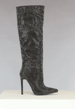 Zwarte Glitter Laarzen met Hoge Hak