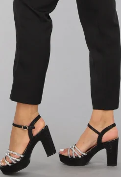 Zwarte Glitter Peeptoe Strass Sandaletten