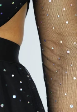 Zwarte Glitter Skater Jurk met Cutouts