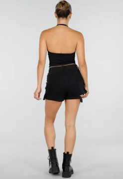 Zwarte Halter Sport Top met Verstelbaar Halterbandje, Uitneembare Pads en Stretch