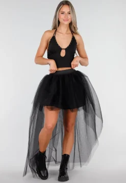Zwarte Haltertop met Studdetails en Open Rug