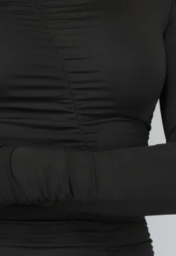 Zwarte High Neck Jurk met Geplooide Naad