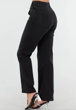 Zwarte High Waist Straight Jeans met Rechte Pijpen
