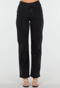 Zwarte High Waist Straight Jeans met Rechte Pijpen