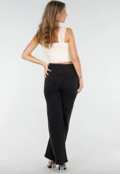 Zwarte High Waist Straight Jeans met Rechte Pijpen