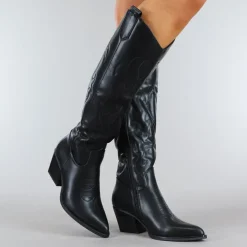 Zwarte Hoge Cowboy Boots met Stiksels
