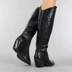 Zwarte Hoge Cowboy Boots met Stiksels