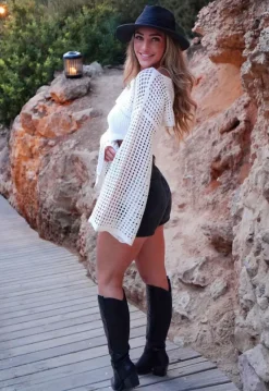 Zwarte Hoge Cowboy Boots met Stiksels