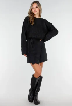 Zwarte Hoge Laarzen met Chunky Zool en Elastisch Detail