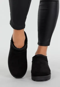 Zwarte Instappers met Suede Look en Verhoogde Profielzool