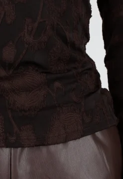 Zwarte Jacquard Top in Lange Mouw met Col en Stretch