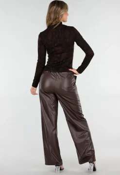 Zwarte Jacquard Top in Lange Mouw met Col en Stretch