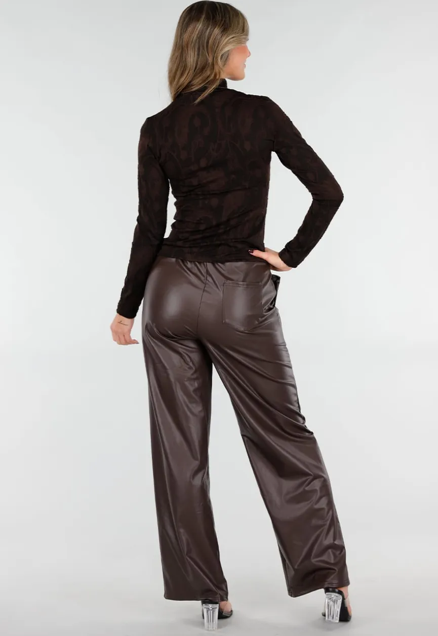 Zwarte Jacquard Top in Lange Mouw met Col en Stretch