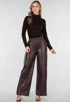 Zwarte Jacquard Top in Lange Mouw met Col en Stretch