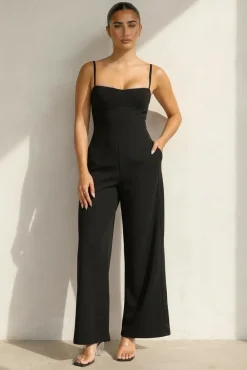 Zwarte Jumpsuit met Pads En Spaghettibandjes