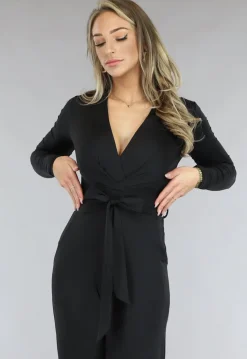 Zwarte Jumpsuit met Wijde Pijpen en Tailleband
