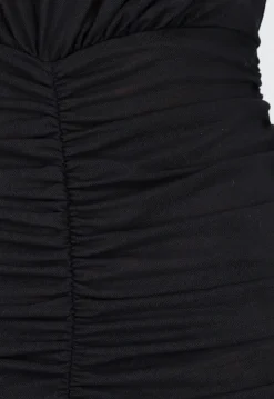 Zwarte Jurk met Lange Mouwen, Meshstof en Ruches
