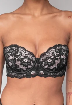 Zwarte Kanten Balconette BH met Push-Up en Afneembare Bandjes