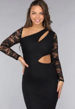 Zwarte Kanten Bodycon Jurk met Cut-Out