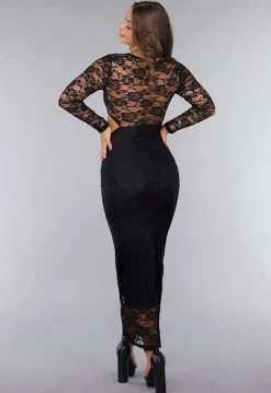 Zwarte Kanten Bodycon Jurk met Cut-Out