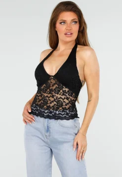 Zwarte Kanten Haltertop met Open Rug