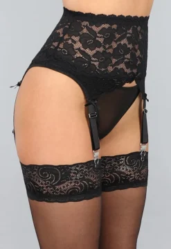 Zwarte Kanten Jarretelgordel met String