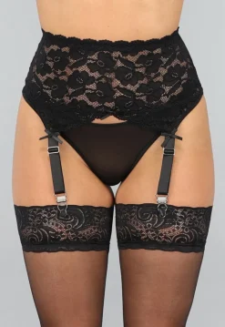 Zwarte Kanten Jarretelgordel met String