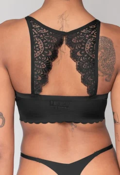 Zwarte Kanten Naadloze Bralette met Uitneembare Pads