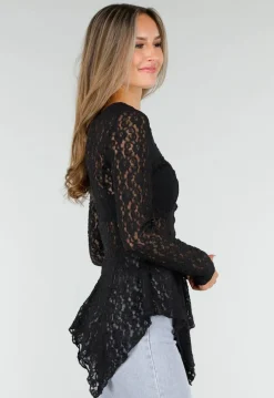 Zwarte Kanten Peplum Top met Knopen
