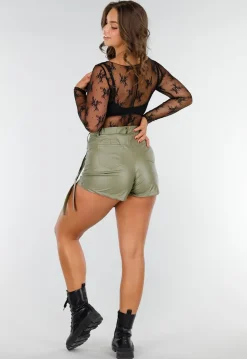 Zwarte Kanten See Trough Mesh Top met Stretch en Bloemenprint
