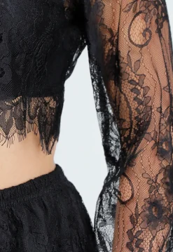 Zwarte Kanten Set met Top en Maxi Rok met Onderrok