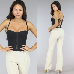 Zwarte Korset Top met Kanten Details