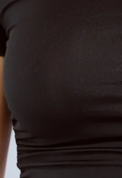 Zwarte Korte Mouwen Top met Geplooide Details