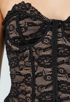 Zwarte Lace Bustier Top met Stretch