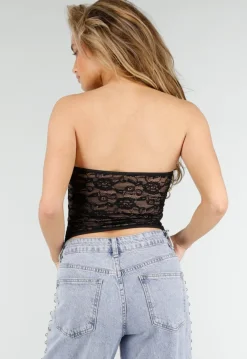 Zwarte Lace Bustier Top met Stretch