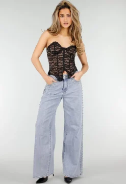 Zwarte Lace Bustier Top met Stretch