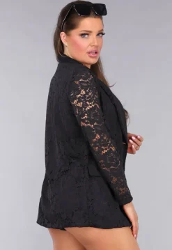 Zwarte Lace Short Set met Blazer