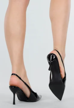 Zwarte Lak Slingback Pumps met Spitse Neus en Hoge Hak